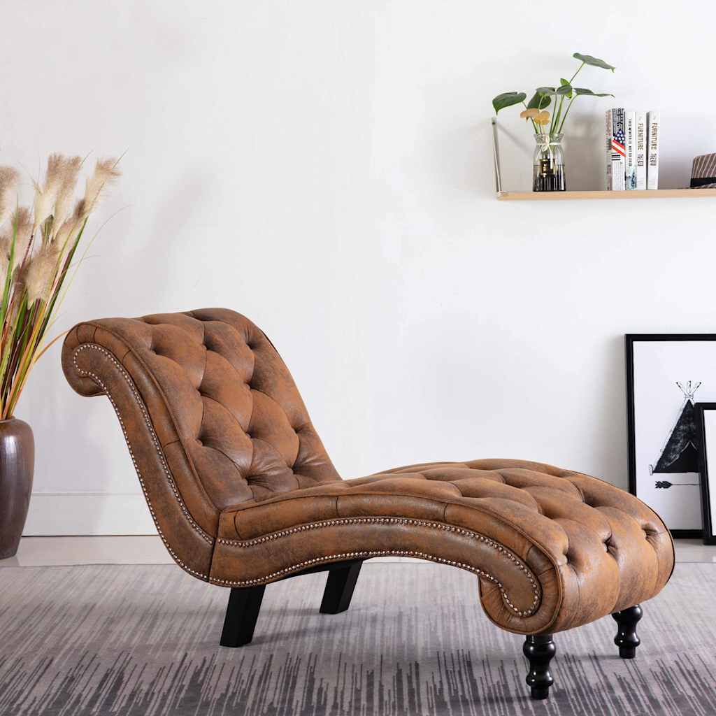 Méridienne Victoire chesterfield, marron, effet daim
