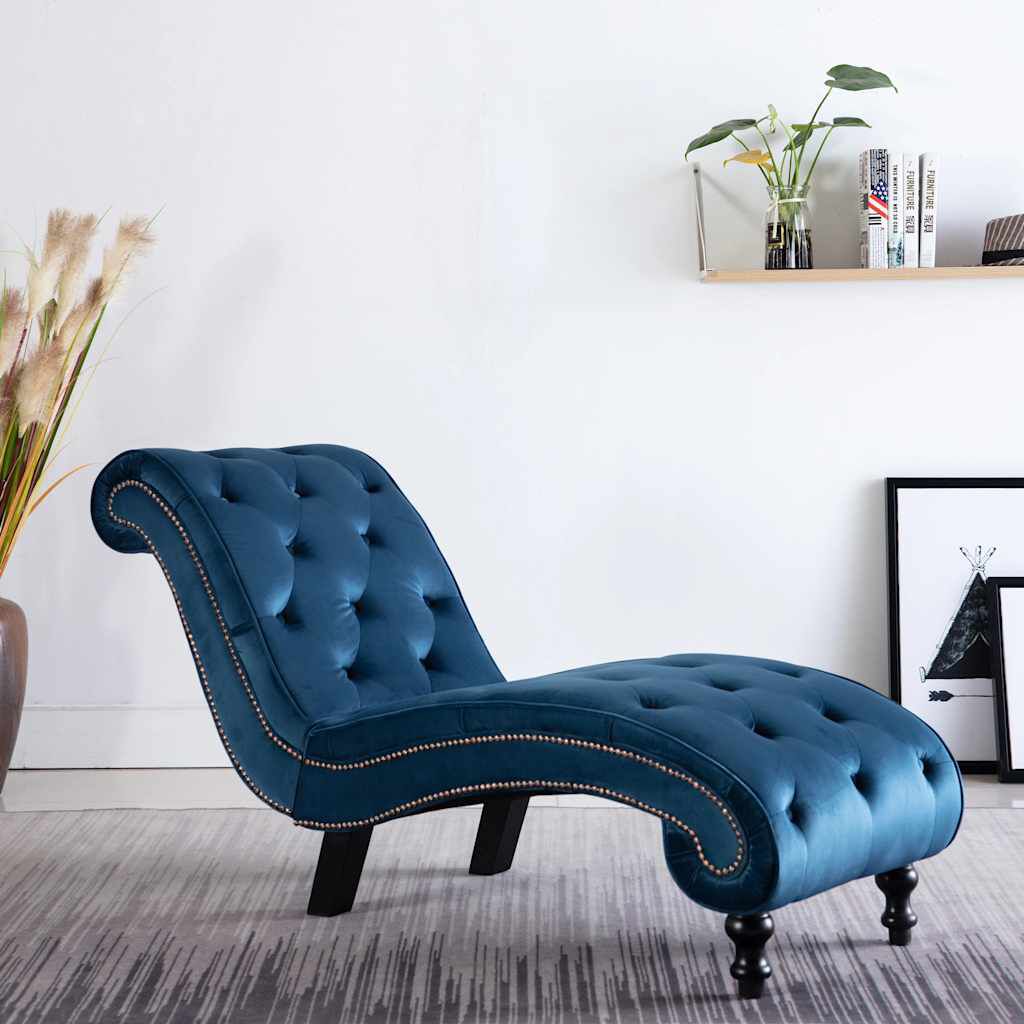 Méridienne Victoire chesterfield, bleu, velours