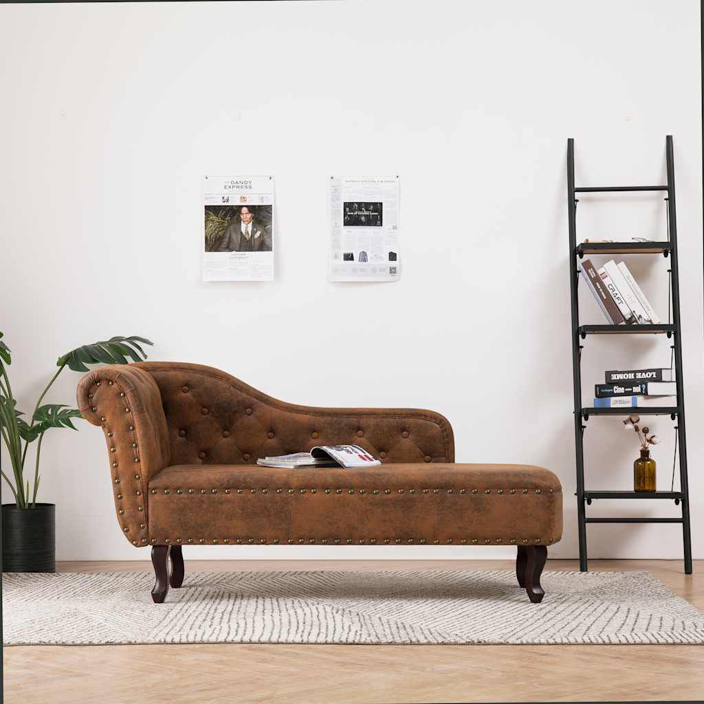 Méridienne Madeleine style Louis, marron, effet daim