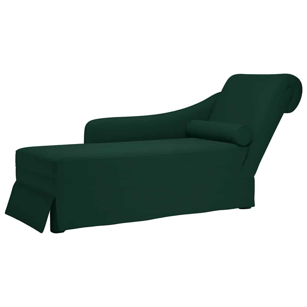 Méridienne Lise, vert foncé, velours, avec traversin