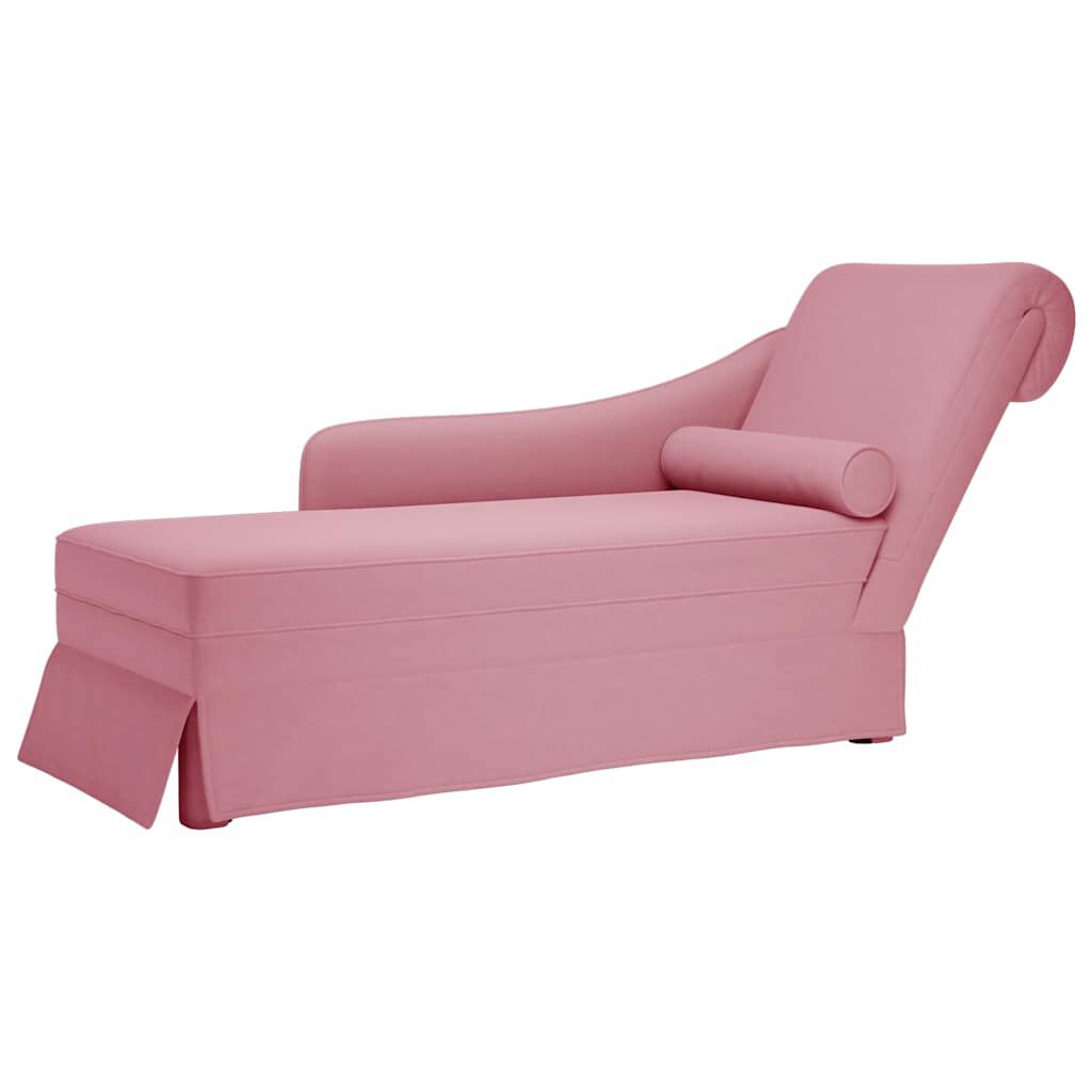 Méridienne Lise, rose, velours, avec traversin