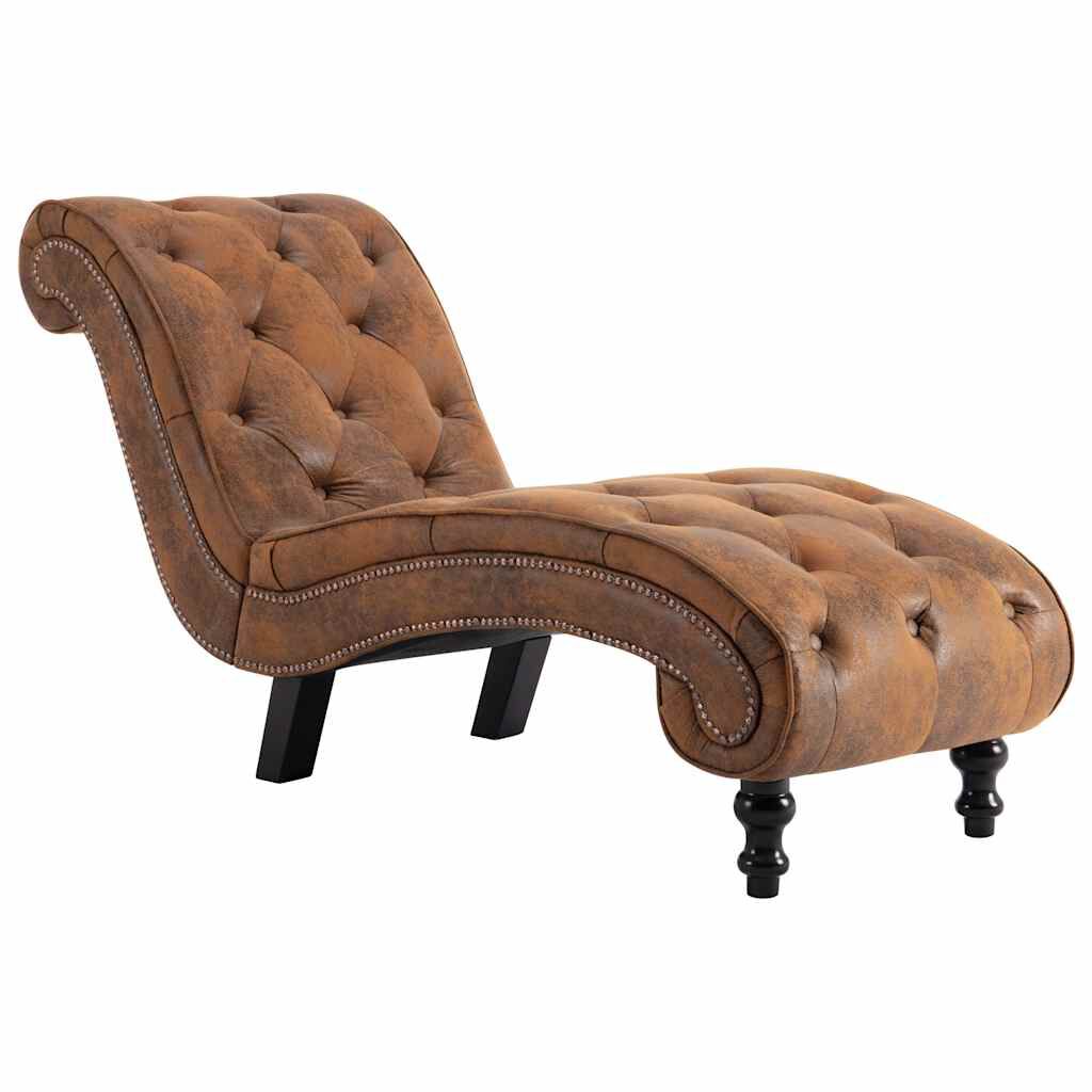Méridienne Victoire chesterfield, marron, effet daim