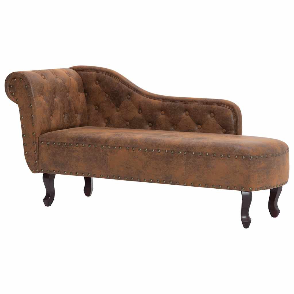 Méridienne Madeleine style Louis, marron, effet daim