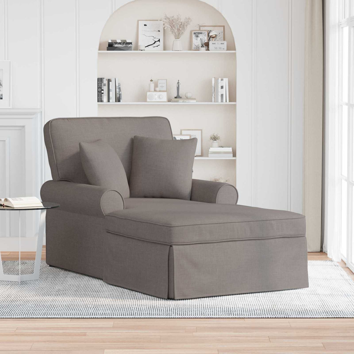 Méridienne Alba à housse jupe, taupe, tissu