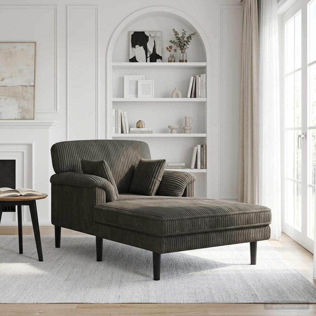 Méridienne Suzanne, anthracite, velours côtelé