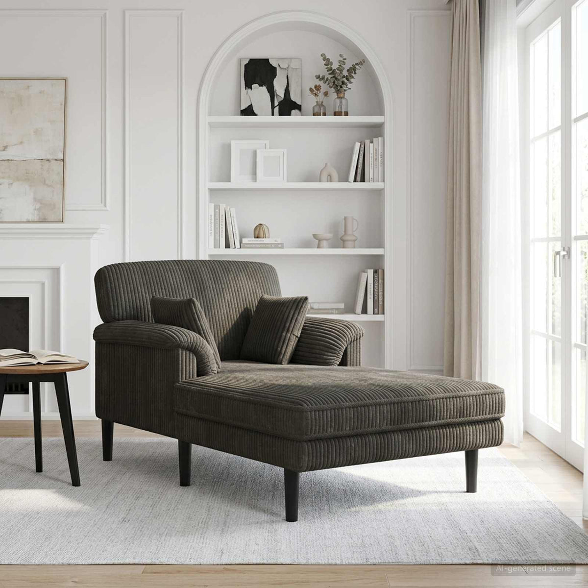 Méridienne Suzanne, anthracite, velours côtelé