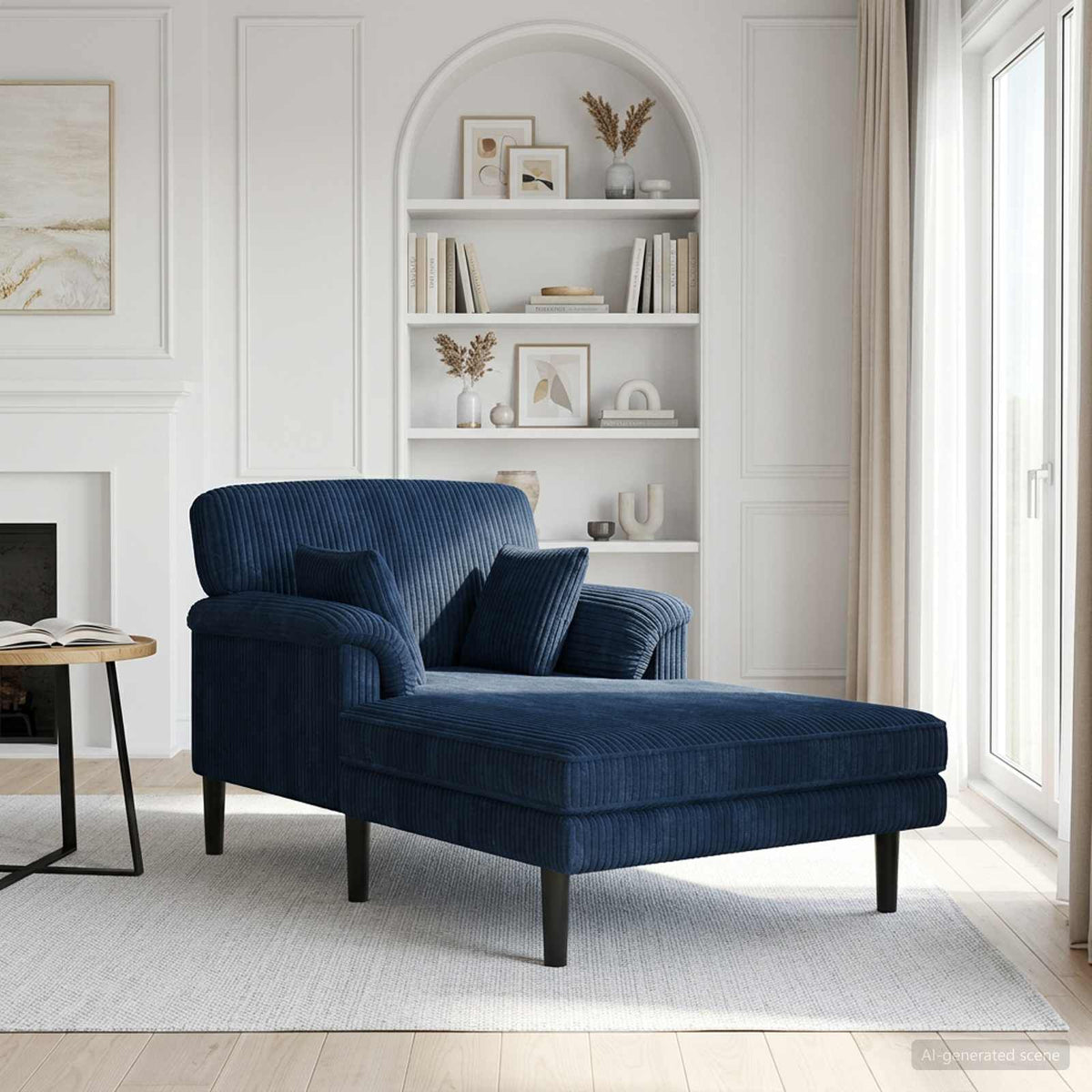 Méridienne Suzanne, bleu marine, velours côtelé