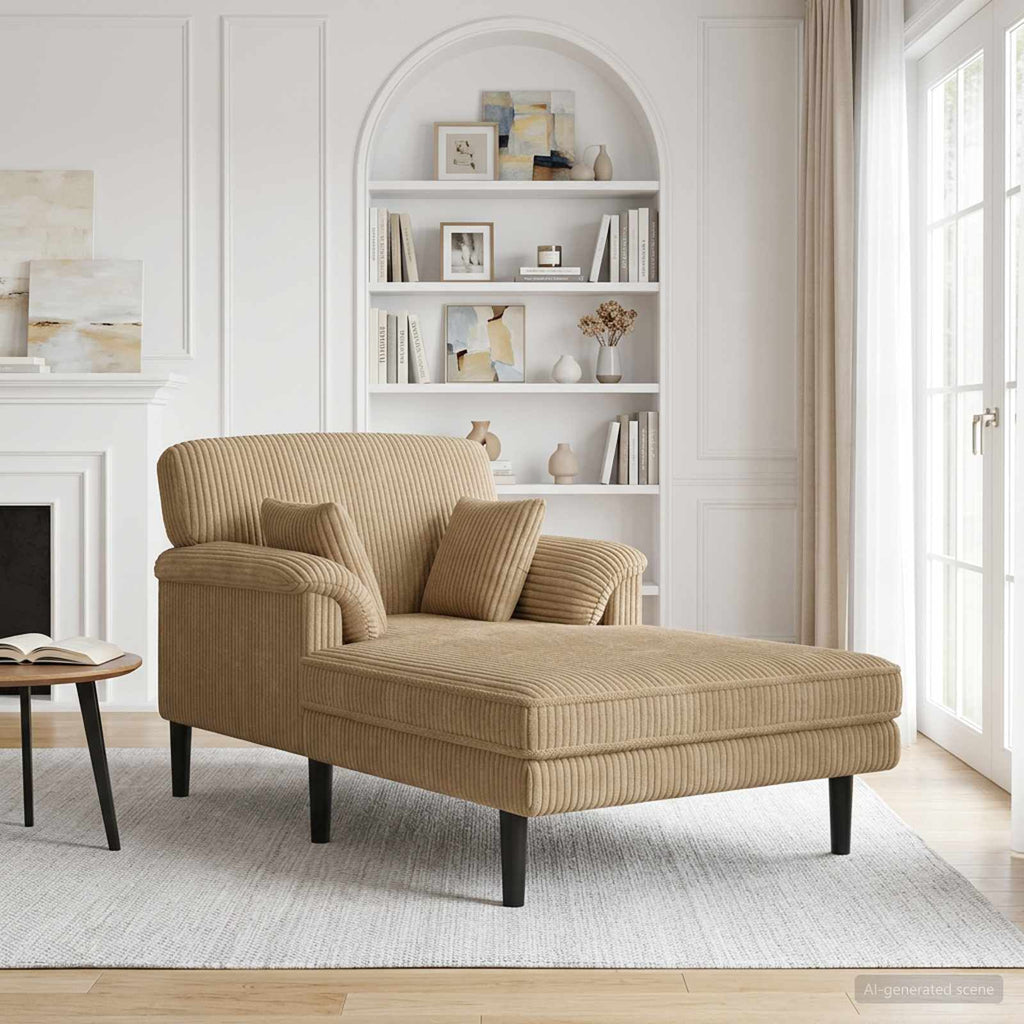 Méridienne Suzanne, taupe, velours côtelé
