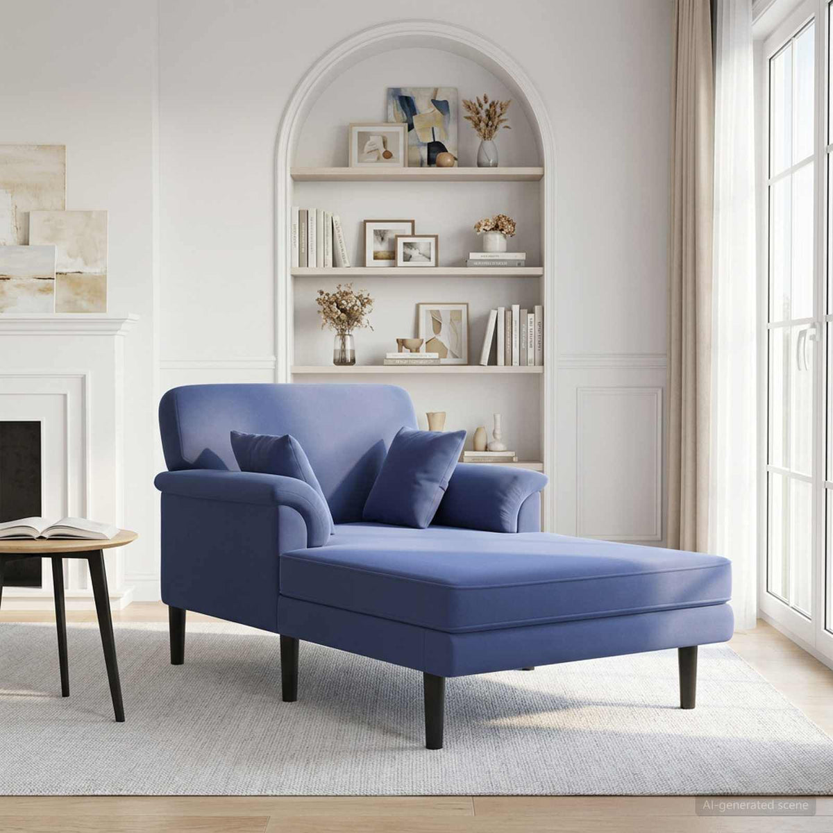Méridienne Suzanne, bleu, velours