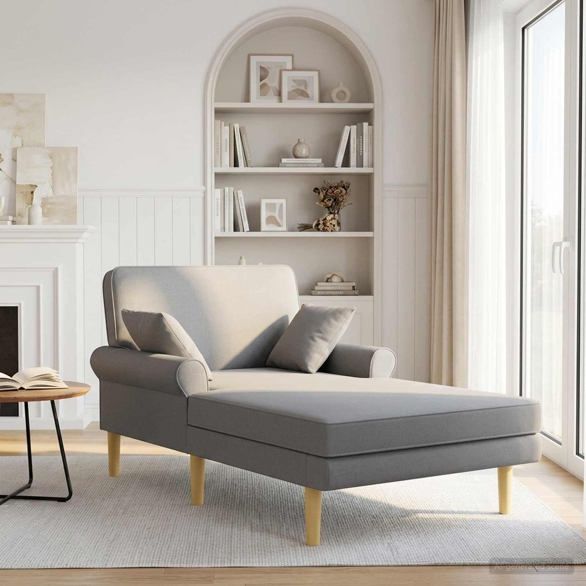 Méridienne Gabrielle, gris clair, tissu