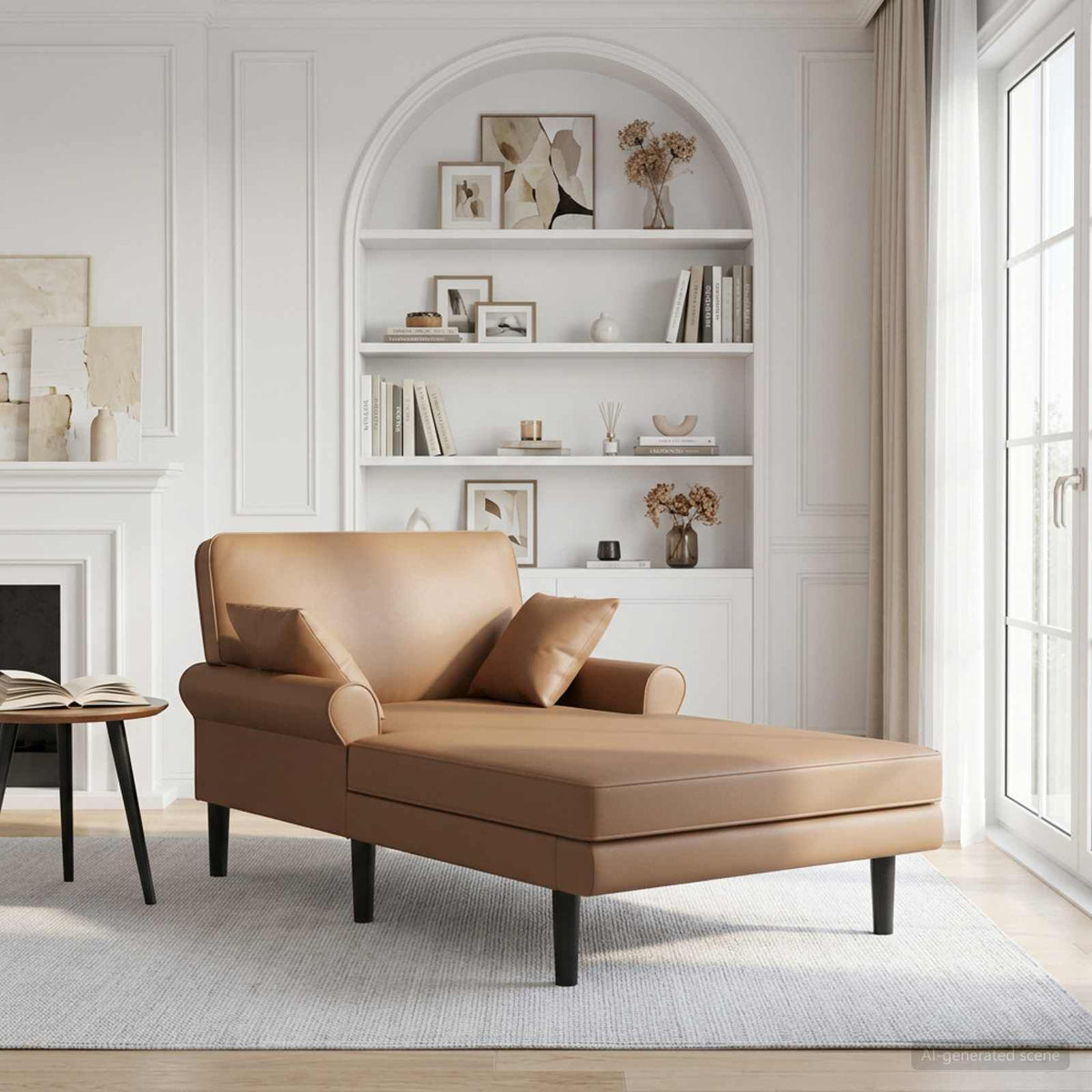 Méridienne Gabrielle, cappuccino, effet cuir