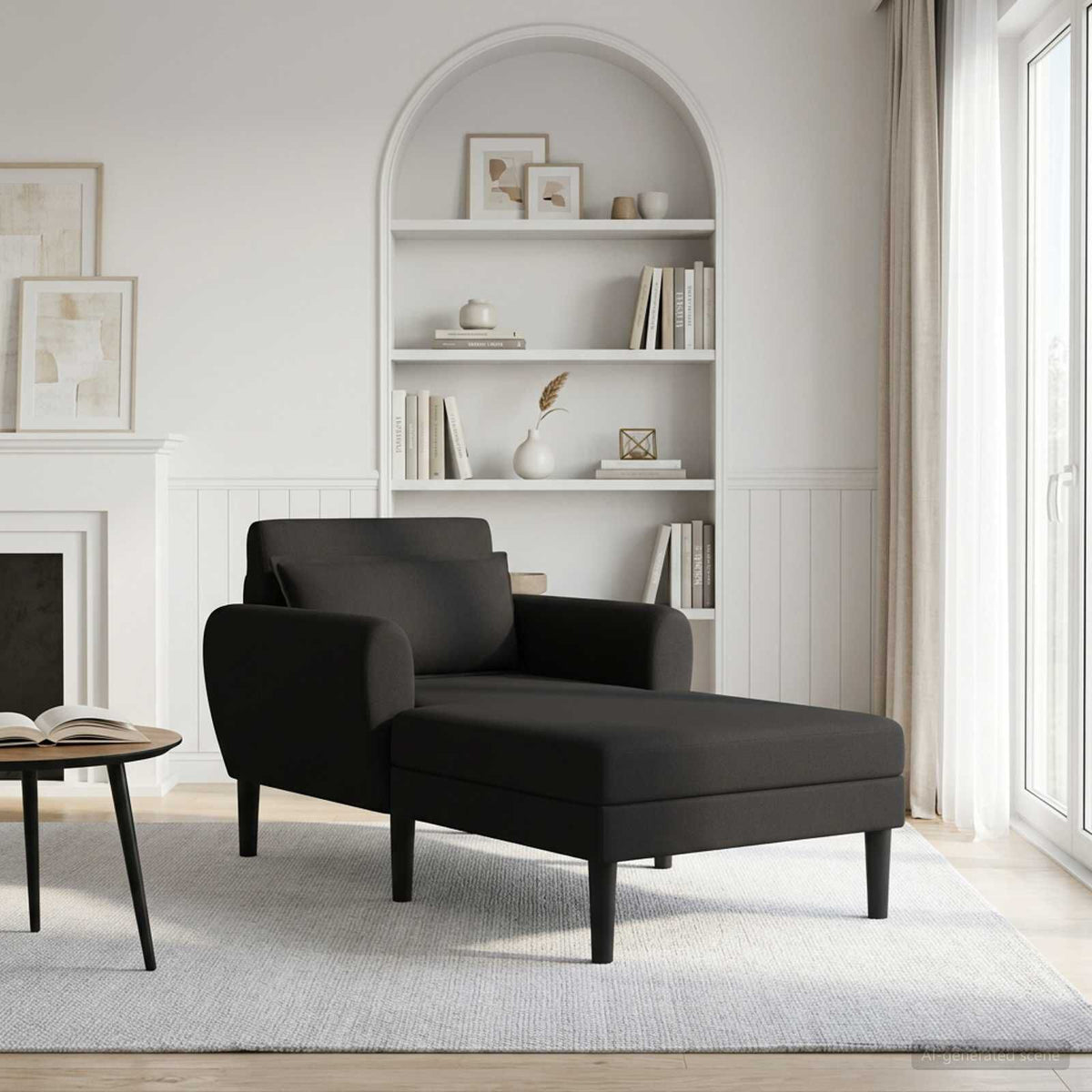 Méridienne Céleste, noir, velours texturé