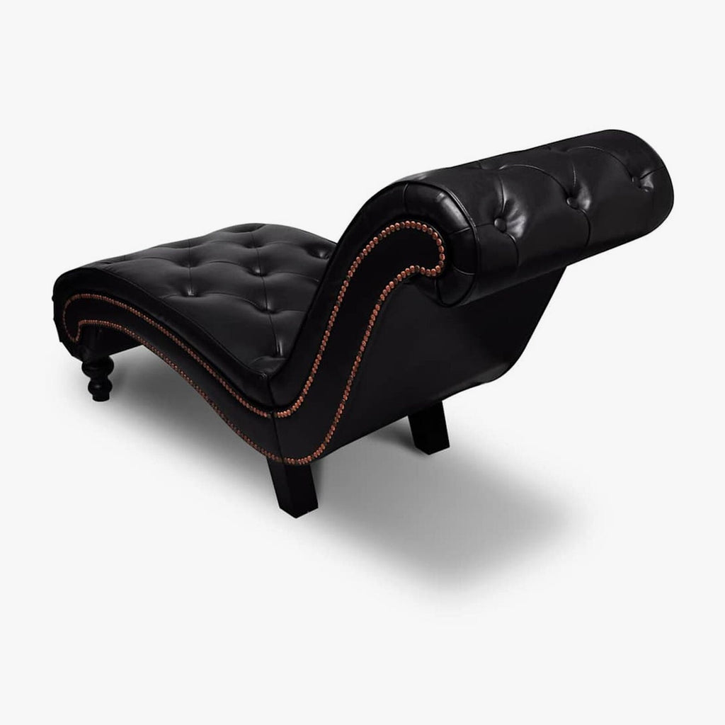 Méridienne chesterfield en S, effet cuir marron - Eugénie, vue de profil