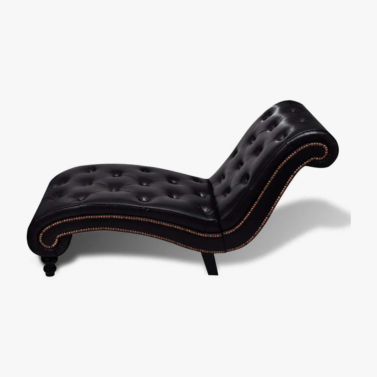 Méridienne chesterfield en S, effet cuir marron - Eugénie, vue de trois quarts