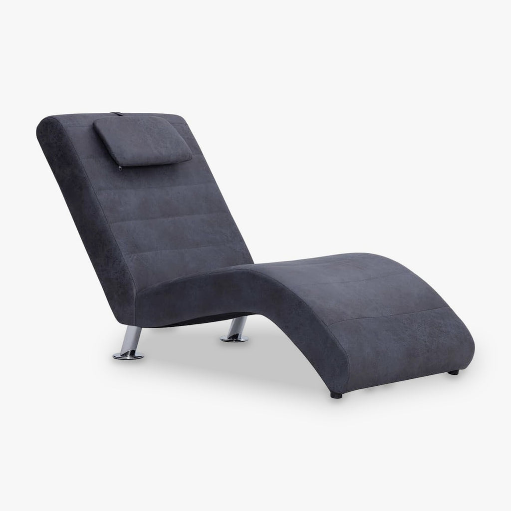 Méridienne design en S, effet daim, avec appui-tête - Zoé, coloris gris