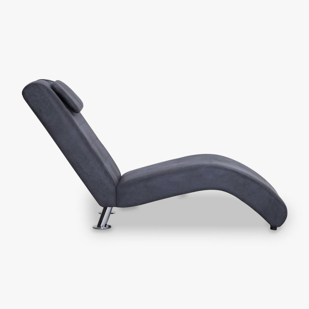 Méridienne design en S, effet daim, avec appui-tête - Zoé, vue de profil