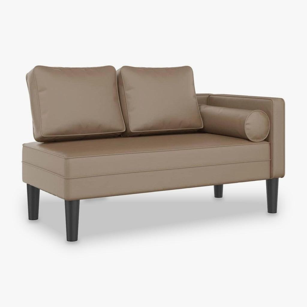 Méridienne effet cuir, 116 cm, coussin et traversin - Adèle, coloris cappuccino