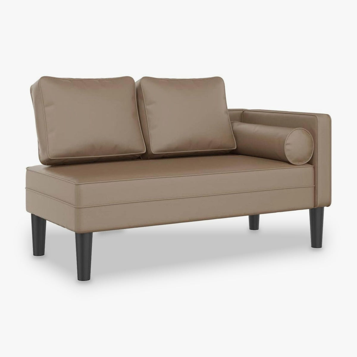 Méridienne effet cuir, 116 cm, coussin et traversin - Adèle, coloris cappuccino