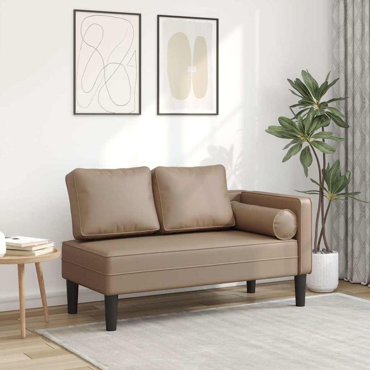 Méridienne effet cuir, 116 cm, coussin et traversin - Adèle, mise en situation dans un salon