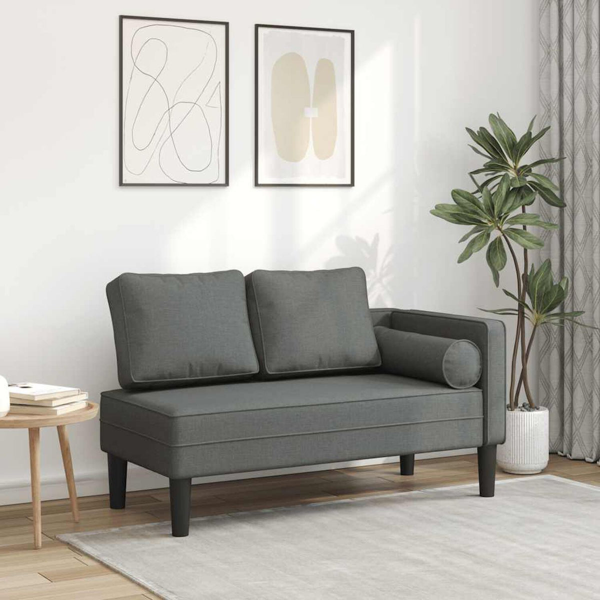 Méridienne en tissu, 116 cm, coussin et traversin - Adèle, mise en situation dans un salon
