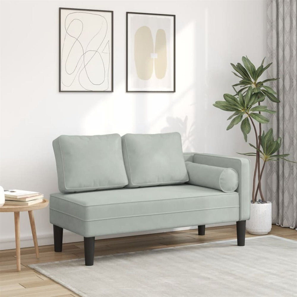 Méridienne en velours, 116 cm, coussin et traversin - Adèle, mise en situation dans un salon