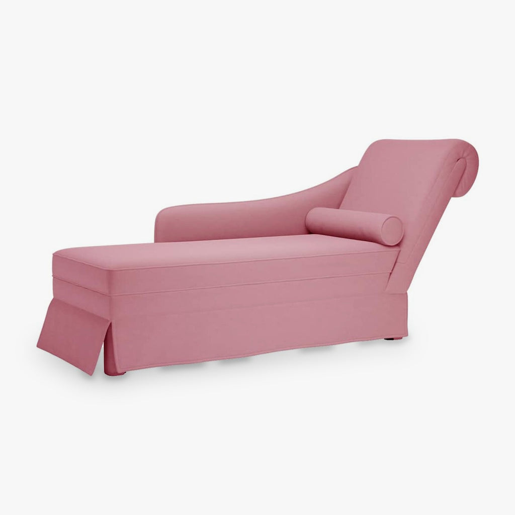 Méridienne en velours, traversin et jupe, 145 cm - Lise, coloris rose