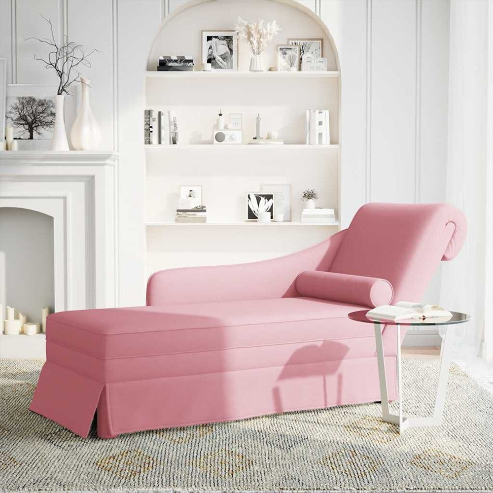 Méridienne en velours, traversin et jupe, 145 cm - Lise, mise en situation dans un salon