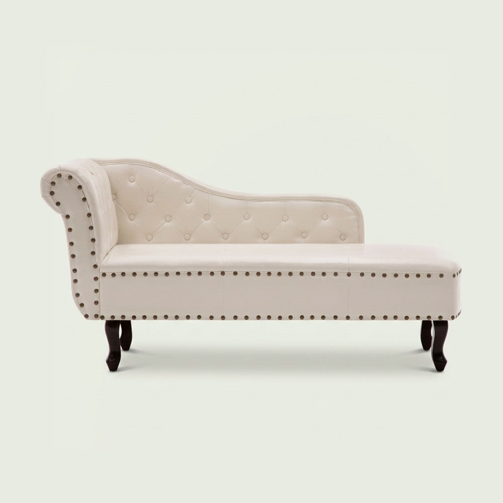 Méridienne Madeleine style Louis, effet cuir crème
