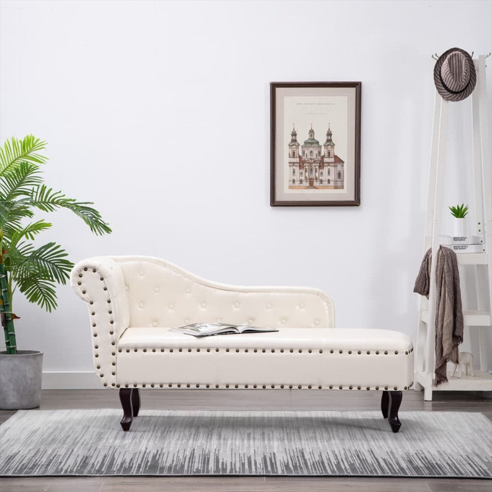 Méridienne Madeleine style Louis, effet cuir crème