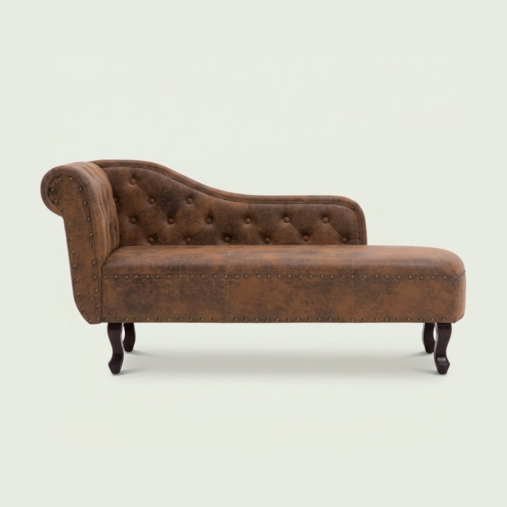 Méridienne Madeleine style Louis, effet daim marron